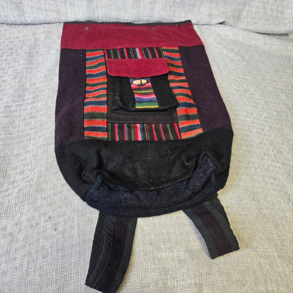 Vintage Handcrafted Wool Striped Backpack Boho Folk Tribal‎ Bag